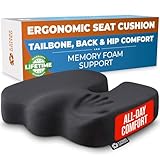 5 STARS UNITED Seat Cushion - Memory Foam Chair Cushion for Tailbone Pain Relief - Ergonomic Support for Coccyx, Sciatica & Butt - Office, Desk & Gaming Chair, Car Seat, Wheelchair, Airplane, Black