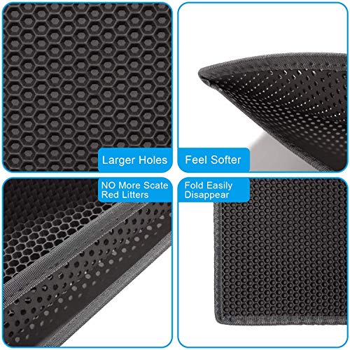 Cat Litter Mat Litter Boxes Trapper Mat Trapper Size 24" X15", Honeycomb Double-Layer Waterproof Urine Proof Material, Easy Clean Washable and Floor Carpet Protection (Light Grey) - Thumbnail 3