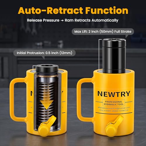 Image of NEWTRY 20 ton Hydraulic Hollow Jack Cylinder 2'' Stroke Porta Power Ram Industrial Lifting Jack Retract Automatically