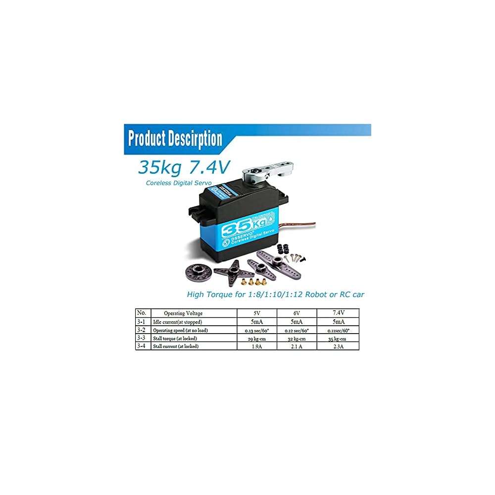 ANNIMOS 35kg RC Servo digitale 7.4V Servo motore di sterzo 25T ingranaggi in metallo ad alta coppia ad alta velocità impermeabile per 1/8 1/10 1/12 RC auto Crawler fai da te robotico - 270 gradi