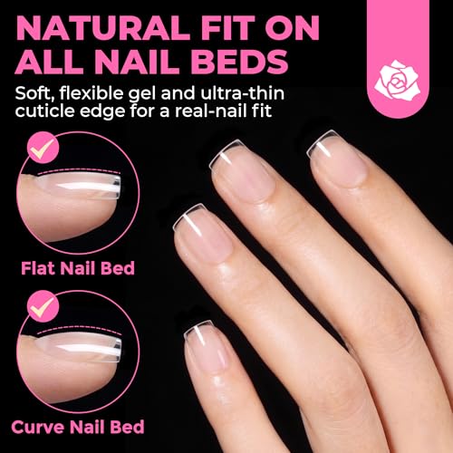 Image of UNA GELLA Extra Short Square Nail Tips 504PCS - XS Sharp Square Pre-Etched Soft Gel Full Cover Acrylic False Nails, Press On Nails for French Style DIY Salon at Home, 12 Sizes