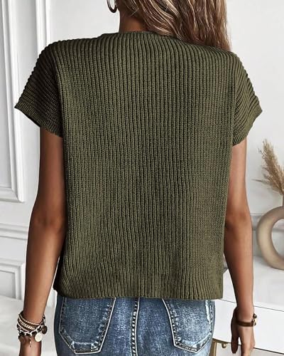Image of KIRUNDO Summer Fall Short Sleeve Sweater for Women 2026 Casual Sweater Vest Cotton Knit Pullover Tank Tops Fashion Clothing
