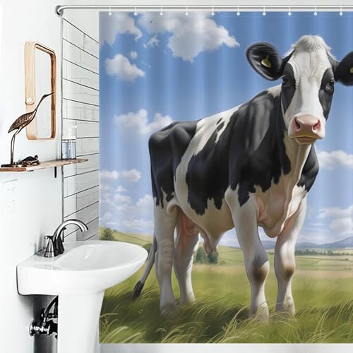 Rideau de douche tissu polyester vache 168x183cm lavable