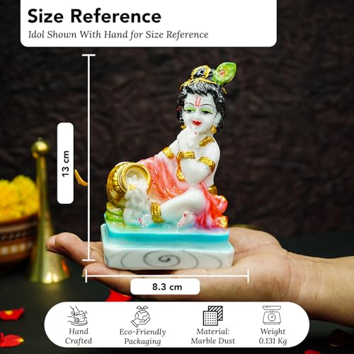 Image of Ekhasa Hand Painted Bal Gopal Murti (5 inch) | Marble Dust Laddu Gopal Murti for Puja | Resin Baby Krishna Idol for Home | Bal Krishna Idol | Colorful Sri Krishna Idols | Makan Chor Idol for Gift