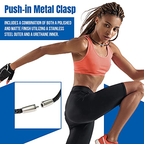 Phiten X50 Titanium High End Moda Deluxe Necklace - Faux Leather Necklace Cord With X50 Aqua-Titanium - Elastomer Core With Micro Titanium Spheres And Stainless Steel Clasp - Black, 20 Inch #TOP3