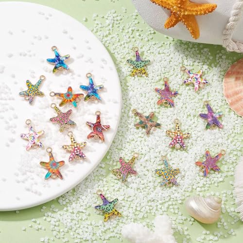 Stiesy 60Pcs 12 Styles Starfish Enamel Connector Charms Colorful Printed Sea Star Link Charms Ocean Animal Dangle Charms for Jewellry Making DIY Crafts - Image 3