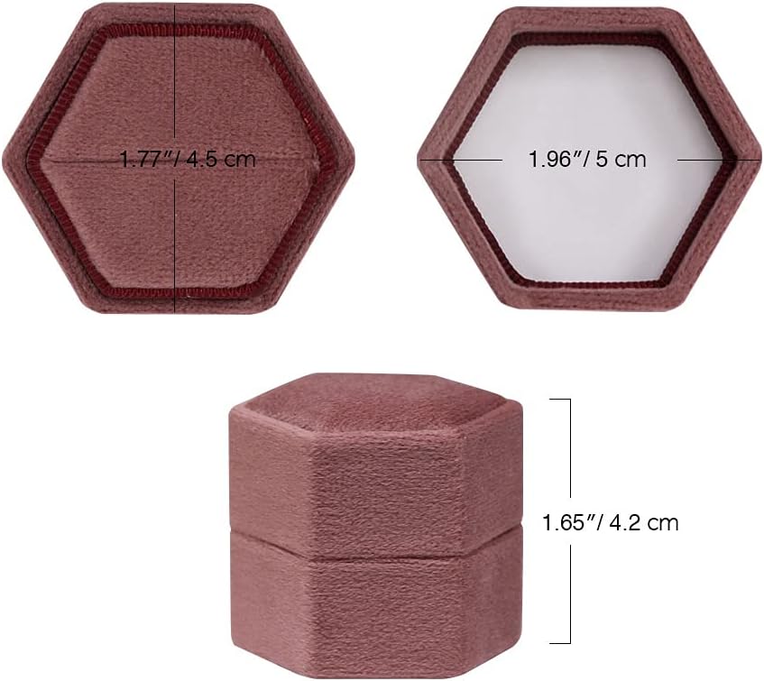 Hexagon Velvet Jewelry Single Slot Ring Box Engagement Wedding Box Keepsake Box Bridal Photo Ring (Dusty Rose) image 2