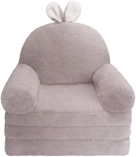 MONKISS Foldable Kids Sofa, Toddler Chair Plush with Removable Cover, Comfy Kids Couch for Kids Age 1-3 (Grey Bunny)