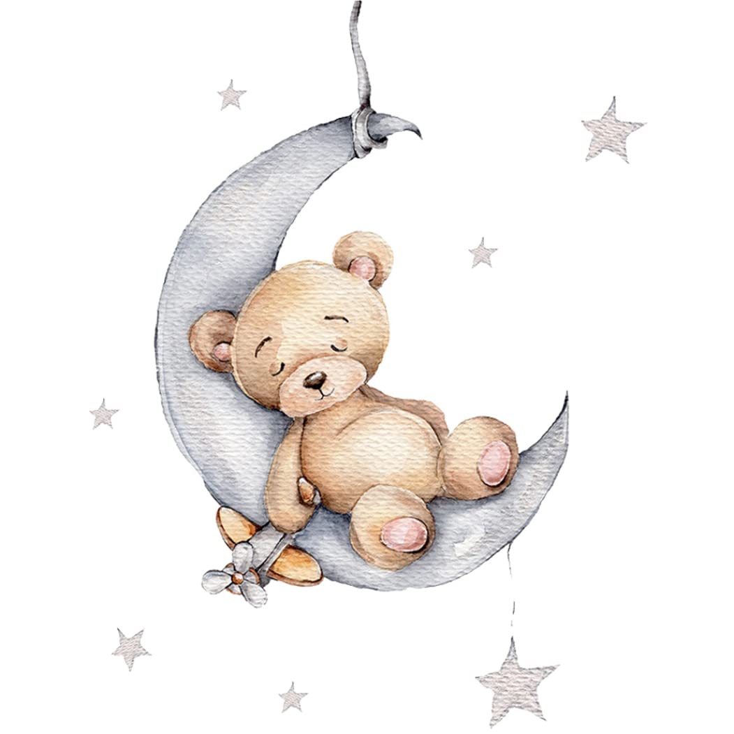 Hbbgdiy Bear Wall Sticker Sleeping on Moon Nursery Decal Cute Animal Wall Art for Baby Room Kids Bedroom Playroom Decor Stickers for Boys Girls