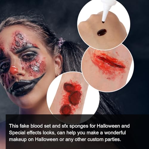 Bowitzki Halloween Makeup Special Effects Oil Face Body Paint Fake Blood Scar Wax Charred Ash Powder with Sponges Brush Halloween Party SFX Cosplay