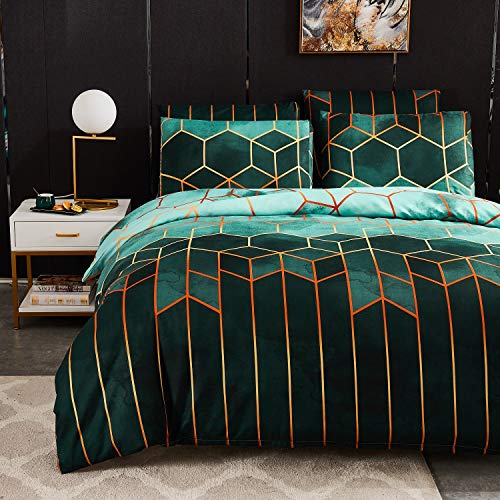 Luofanfei Bettwäsche Grün 135x200 Dunkelgrün Gestreifte Bettbezug 4teilig Microfaser Gestreift Bettwäsche Set Geometrisch Bettdeckenbezug Modern Deckenbezug Bettwaesche - Image 3