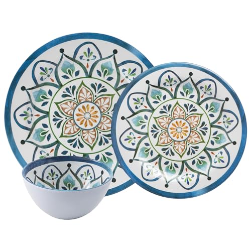 Melamine Dinnerware Sets, Service for 4. Unbreakable Dishes. Scratch Resistant Melamine Ware. Plates and Bowls. Dishwasher Safe Platos De Melamina Mosaic Design. Beautifully Packaged Gift Box by Safdie - Used condition - US$28.77