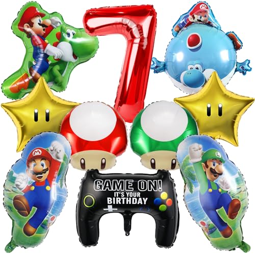 Osofree 10 Piezas Globos Supe Mari 7 Años Niño, Decoracion Cumpleaños, Globos De Aluminio Decoracion Para Fiesta De Cumpleaños Niños 7