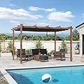 PURPLE LEAF 10' x 13' Outdoor Retractable Pergola with Shade Canopy Patio Metal Shelter for Garden Porch Pavilion Natural Wood Grain Frame Aluminum Gazebo Modern Backyard Grill Pergola Gray