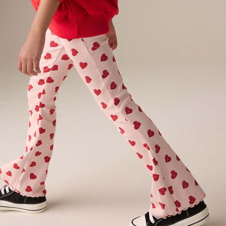 2Years-7YearsToddler Girls Flare Leggings Stretch Pink Heart Dance Yoga Pants Sleep Pants2