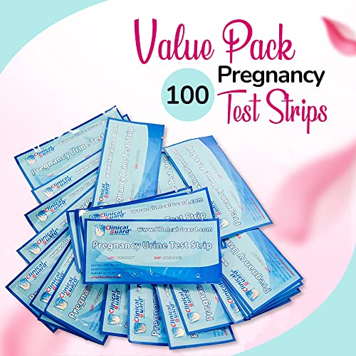 Image of Clinical Guard 100 Pregnancy Tests Strips - Sensitive & Accurate Measurement Within 5 mins - Early Detection Pregnancy Test Strip - Easy to Use for Home Tests - HCG Test Strip Kit