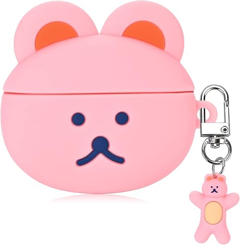 Bonita funda para AirPod Pro con llavero y hermoso colgante de oso carcasa suave protectora de silicona suave compatible con AirPods Pro rosa