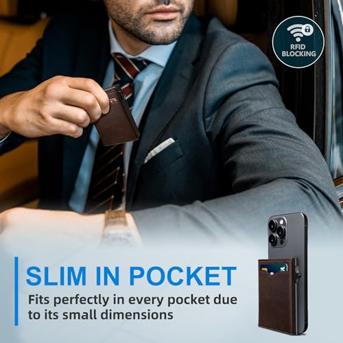 Image of miyozi Wallet for Men,with Cash Pocket 2 ID Window 9-13 Cards,Metal Case Smart Slim Pop Up Credit Card Holder Flip with Magnetic Closure RFID Blocking Trifold wallet with Gift Box