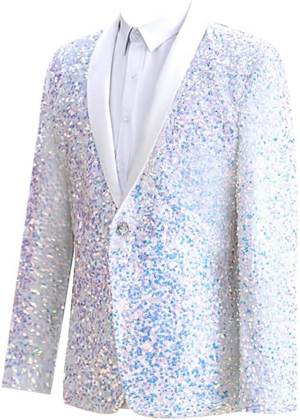 Men's Sequin Suit Jacket 1 Button Shiny Slim Fit Blazer Sport Coats Stylish Dinner Tux Dress Discoloration