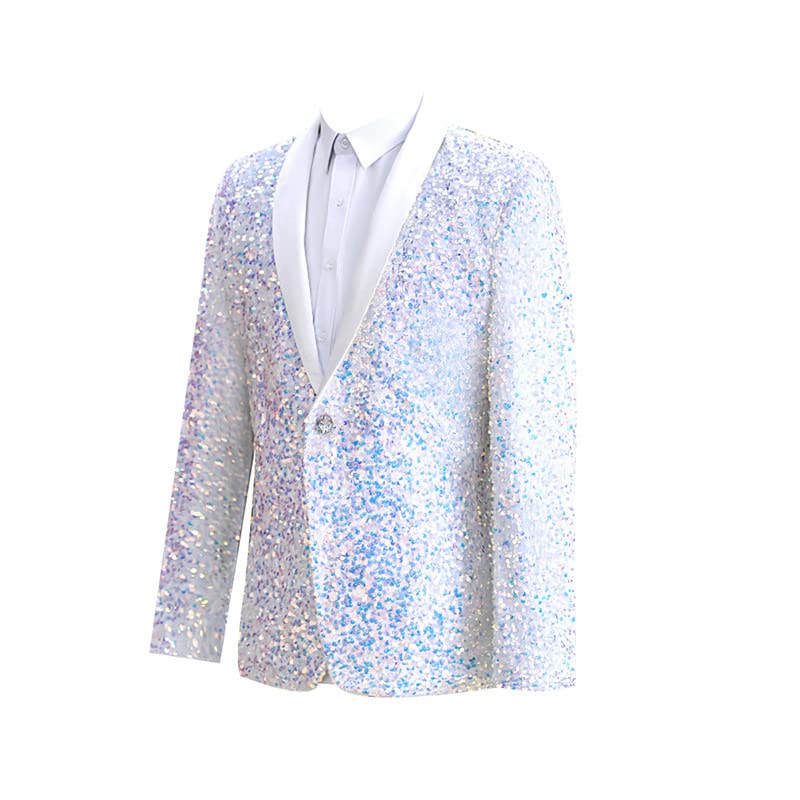 Men's Sequin Suit Jacket 1 Button Shiny Slim Fit Blazer Sport Coats Stylish Dinner Tux Dress Discoloration