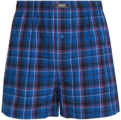 Izod Men's Underwear - 100% Cotton Woven Boxers (6 Pack), Size Medium, Blue Plaid/Red/Black #TOP3