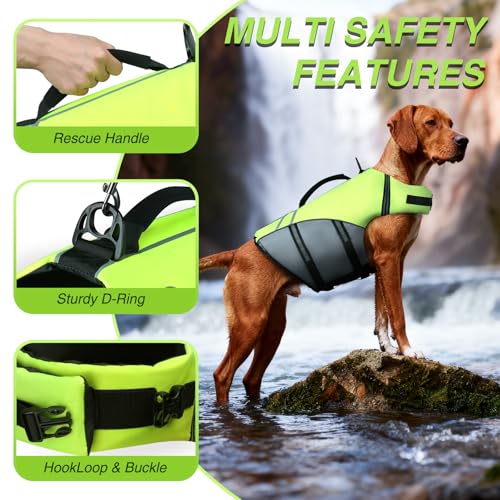 VIVAGLORY Sports Style Hundeschwimmweste, Rettungswesten Für Hunde Bootfahren, Auftrieb & Schwimmhilfe, Schwimmweste, M, Neon-Gelb