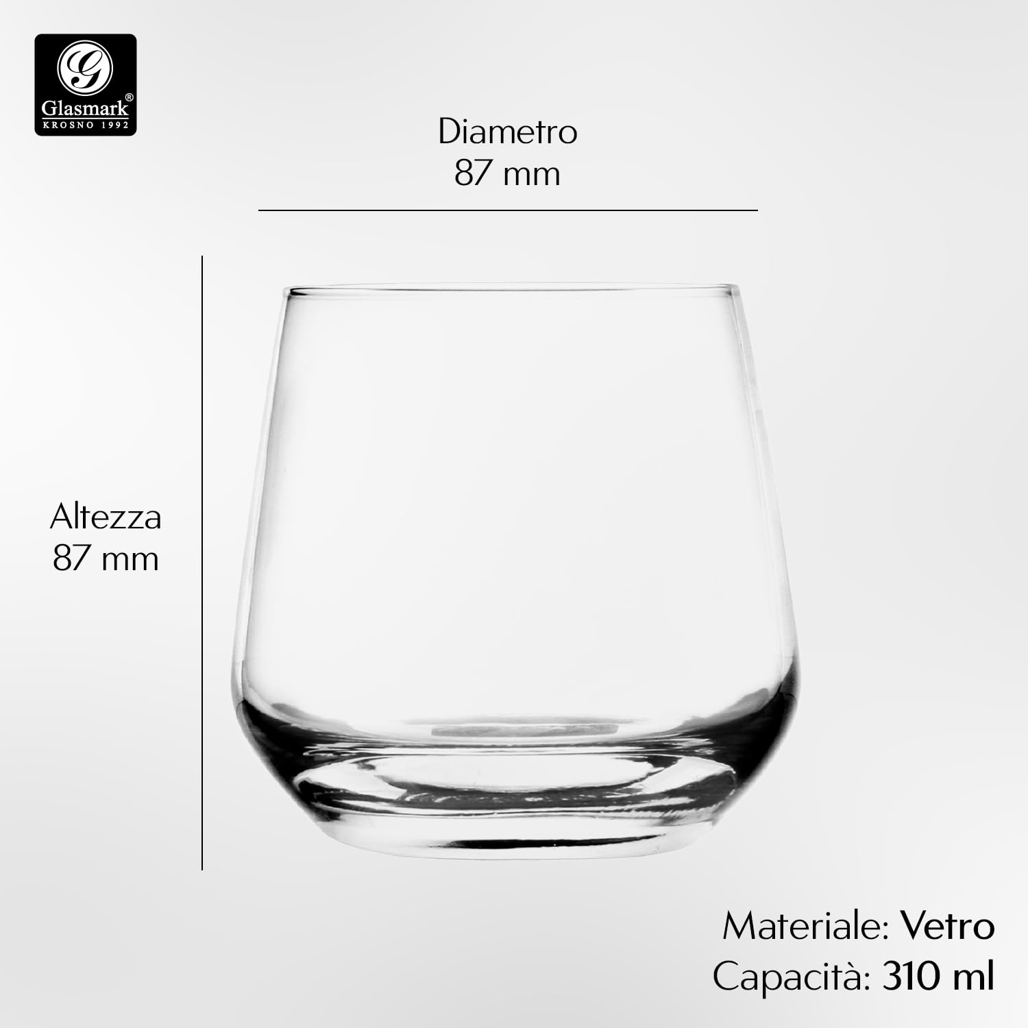 Glasmark Krosno - Set di 6 bicchieri da cocktail da 0,31 litri, lavabili in lavastoviglie, piccoli bicchieri da succo, 6 x 310 ml
