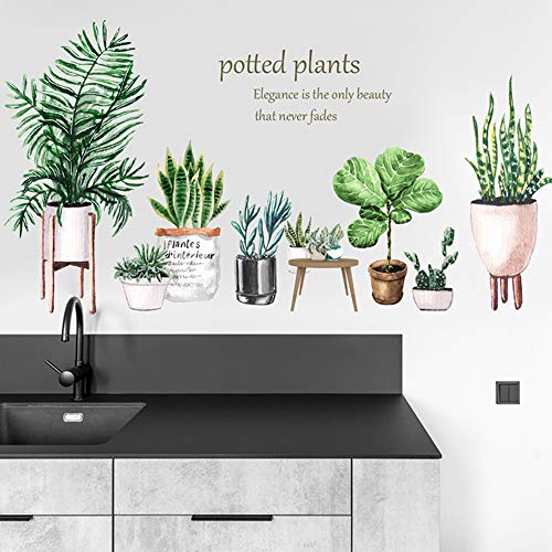 Green Potted Plant Wall Decal Nature Tropical Leaf Wall Sticker Art Murals