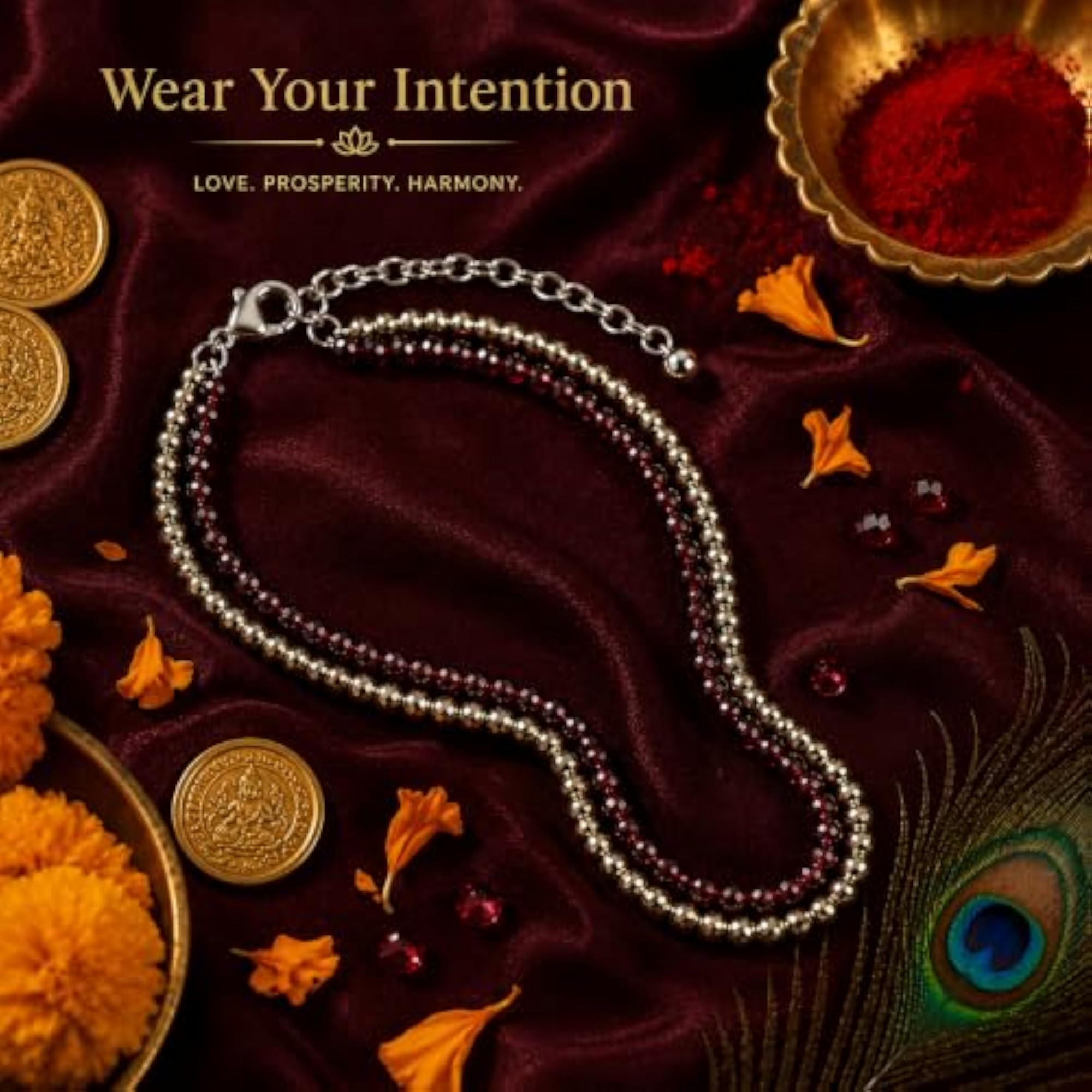 Love & Prosperity Anklet, Pyrite & Garnet Double-Strand