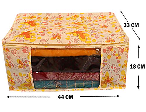Image of Heart Home Red Flower 6 Piece Non Woven Saree Cover, Large, Yellow- CTHH21141