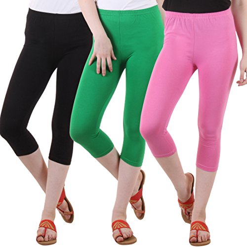 Image of DIAZ Women's Super Combed Cotton Elastane Stretch Slim Fit Printed Capri -Pack of 3