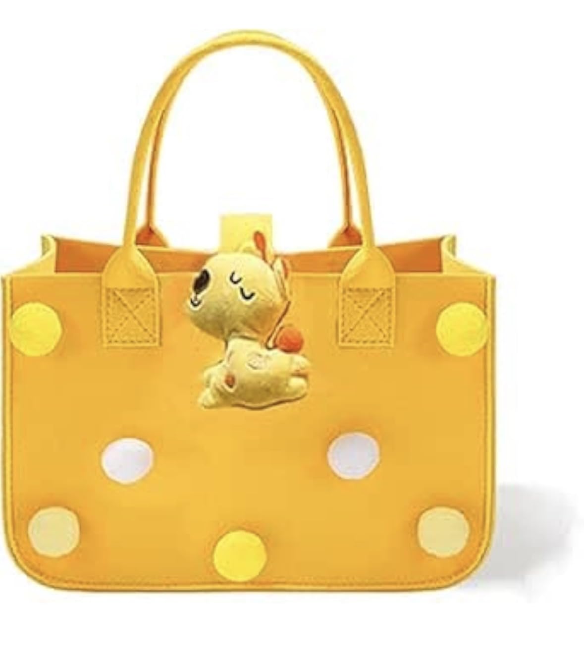 Toyoworld Tote Handbag with Pom-Pom Decor and Plush Animal Charm, Yellow-picture-18
