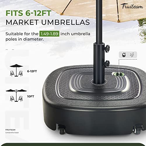 Image of FRUITEAM 154lb Capacity Fillable Mobile Umbrella Base with 4 Wheels, Wind-Resistant Heavy Duty Patio Umbrella Base Market Stand Water or Sand Filled, for Patio, Deck, Poolside w / 2 Locks, 2 Knobs