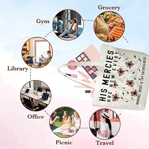 Christian Canvas Tote Bag, Religious Aesthetic Shopping Grocery Bag, Wildflowers Beach Bag Gifts For Women Lady Sister Friend Family, Bible Verse Reusable Grocery Bag, Spring Party Totes, 133