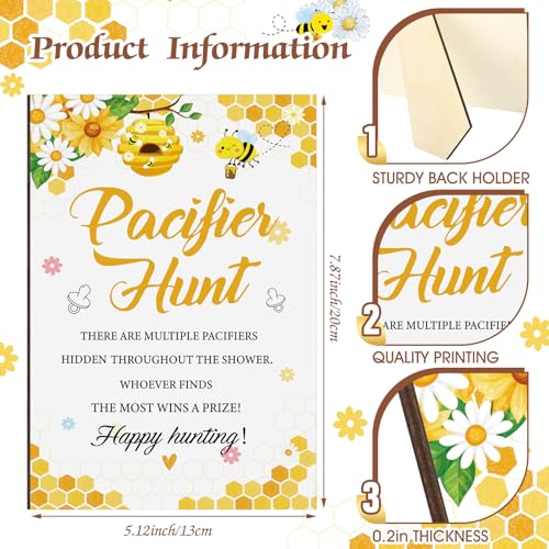 Image of Thyle 51 Pcs Mini Pacifier Baby Shower Game Sign Sweet As Can Bee Decor Yellow Bee Theme Hunt Include Wooden Hunt Sign and 50 Acrylic Pacifier for Honey Party Baby Shower Game Gender Reveal Decor
