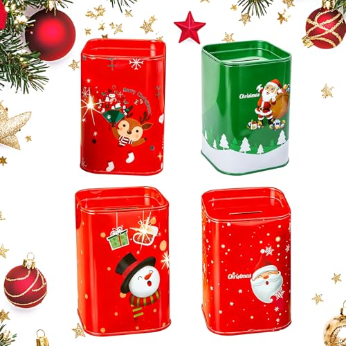 Santa/Reindeer/Snowman Random Money Box - Tinplate Christmas Piggy Bank 110.5x7.5cm, Thick Metal Cash Coin Box for Holiday Savings & Decor