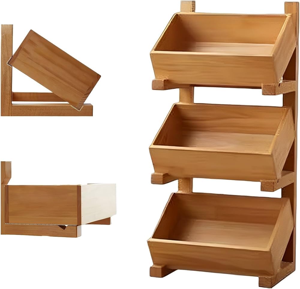 Organizador de cocina de madera con diseño de tres niveles para un hogar elegante