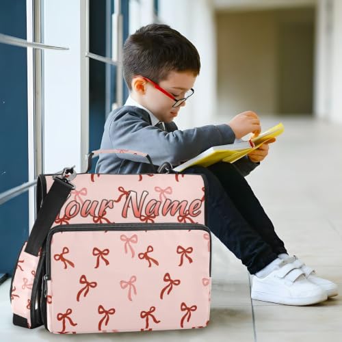 Image of Custom 3 Ring Zipper Binder Cute Red Bows Pink Personalized Name 1.5 Inch Binders Large Capacity Multi Pockets for School Office Supplies
