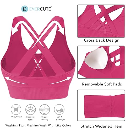 Image of Evercute Sports Bras for Women Padded Medium Support Criss Cross Strappy Bra Seamless High Impact Yoga Exercise Athletic Bras
