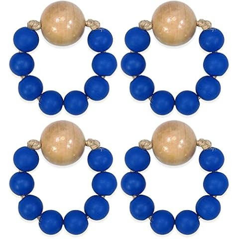 ETIUC 4 Pack Wood Dresser Knobs Boho Drawer Pulls Wood Beads Garland Cabinet Pulls Handles Wood Ball Knobs Wardrobe Cupboard Handles Pulls Wooden Furniture Knobs Nursery Drawer Pulls (Navy Blue) Cover