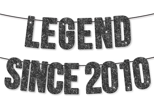 Image of Pre-Strung Legend Since 2010 Banner for 15th Birthday Party Decoration,Happy 15th Men Women Birthday Party Banner,Handmade - Black