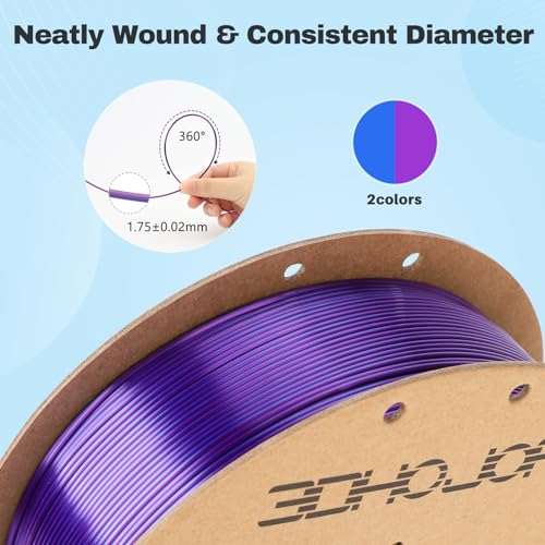 Image of Silk PLA Filament 1.75mm Blue Purple Dual Color PLA 3D Printer Filament 2 in 1 Coextrusion 1KG Spool(2.2lbs) 3D Printing Filament Dimensional Accuracy + /- 0.03mm Fits for Most FDM 3D Printers