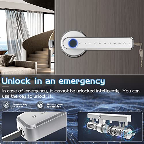 Millionhome Fingerprint Door Lock Door Knob With Keypad Keyless Entry Door Lock With Handle For Home Hotel Office Apartment Bedroom Silver #TOP4