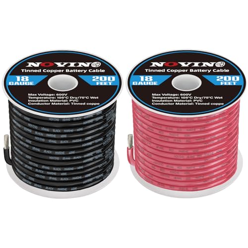 18 Gauge Marine Wire 18 AWG 200FT Red &amp; 200FT Black Marine Grade Wire