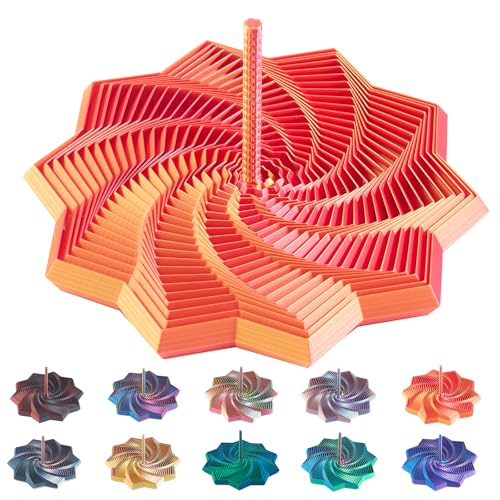 Image of 3D Printed Expanded Sensory Star with Handle, Custom Dual /Tri /Quad-Color Printing,Dual Motion Hypnotic Spiral for ADHD Focus & Stress Relief,Office Desktop Fidget Toy (Red-Gold, L-25 Rings)