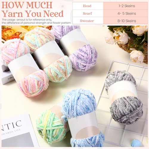 Image of Xinnun 12 Skeins 1116 Yards Chenille Velvet Soft Thick Plush Yarn Bulk for Crocheting Knitting Blanket DIY Weaving Craft, 6mm, 3.5 Oz /Skein(Vibrant Color)