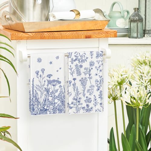 Artoid Mode Blue Antique Herbs Wild Flowers Leaves Spring Kitchen Towels Dish Towels, 18x26 Inch Seasonal Decoration Hand Towels Set of 2 by Artoid Mode - Used condition - Image 4