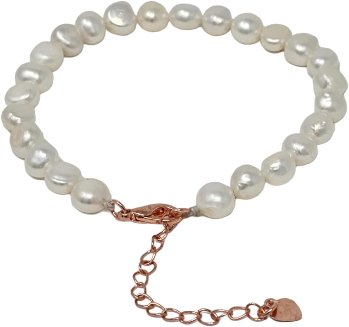 Handmade Womens 6-7mm Freshwater Pearl Bracelet | White Real Pearl Beaded Bracelet for Ladies Girls - Adjustable 5cm Extender