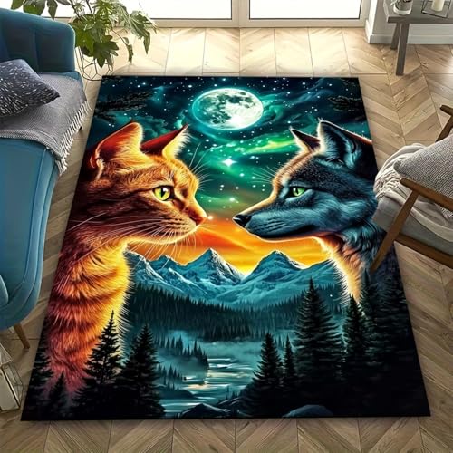 Chambre décor tapis antidérapant à poils ras et impression chat 3D confortable