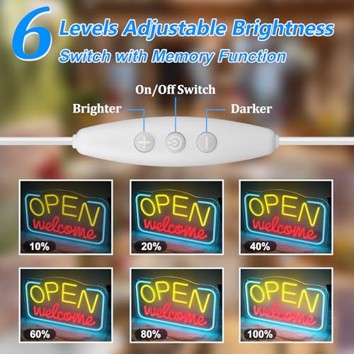 Image of Open Signs for Business, 16.9 inchX 9.4 inch Bright High Visibility LED Neon Open Sign Powered by USB with ON /OFF Switch, Adjustable Open Sign for Bar Shop Coffee Salon Hotel Store Walls Window Door Storefront - Yellow